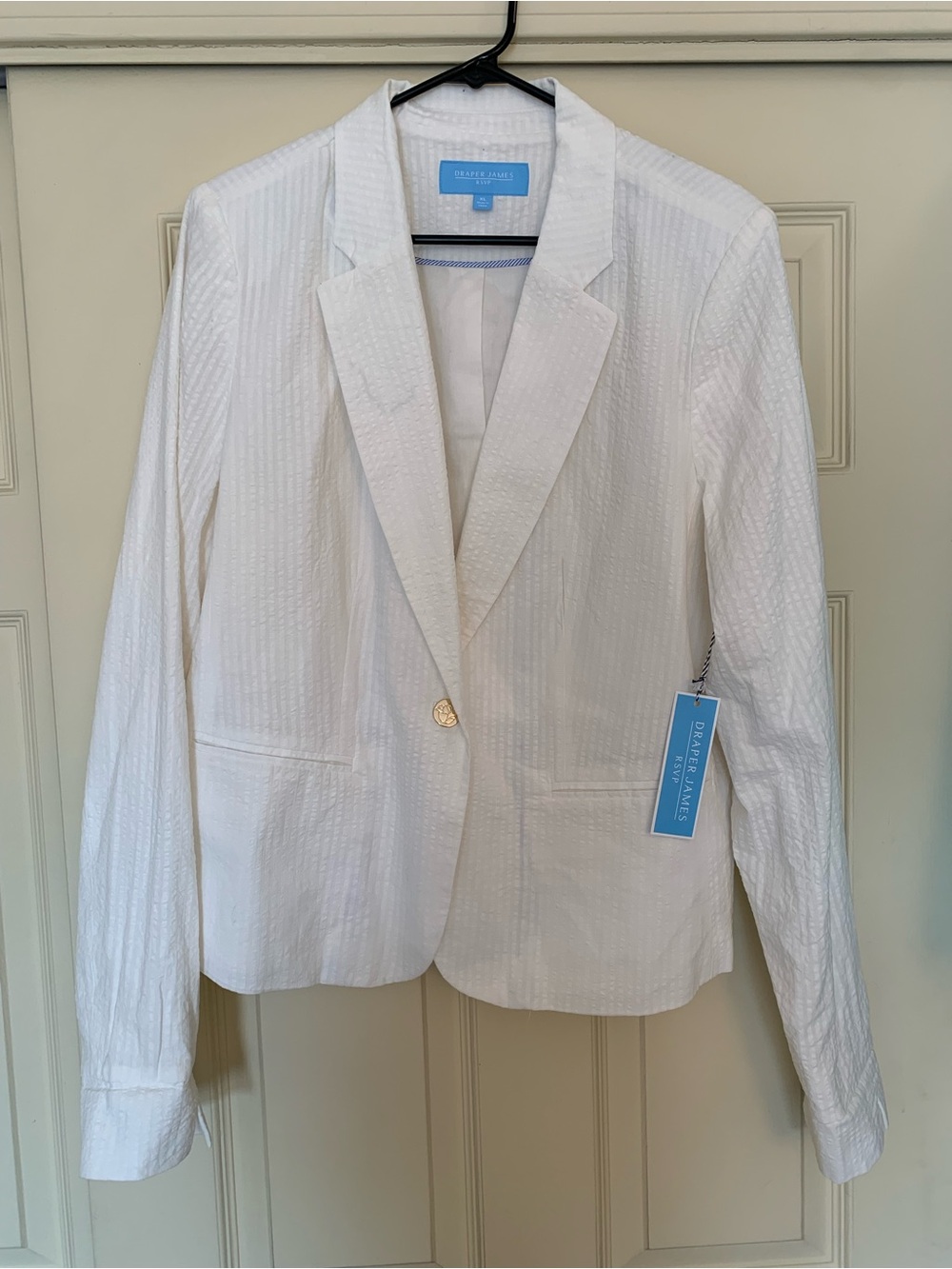 Draper James RSVP Textured Woven Cotton Blazer White XL NWT Coastal Preppy